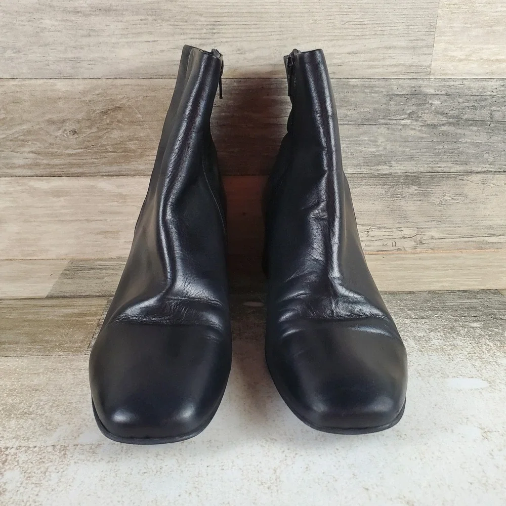 Miz Mooz Garin Womens Boots Sz 10.5 - 11 Black Leather Side Zip Round Toe Block